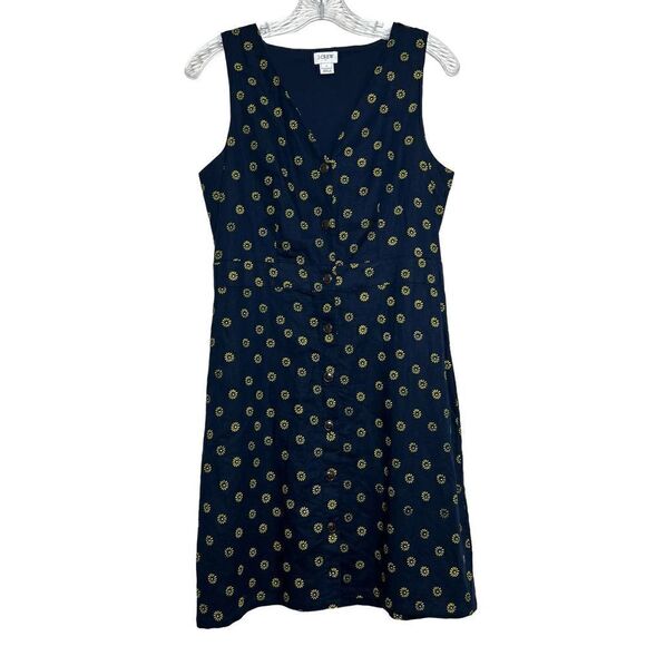 J.Crew Floral Navy V-neck Button-front Dress in Linen Blend Size 4 - Picture 3 of 12